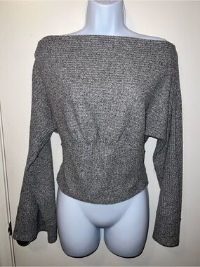 We The Free Heather Gray Off-the-Shoulder Knit Sweater